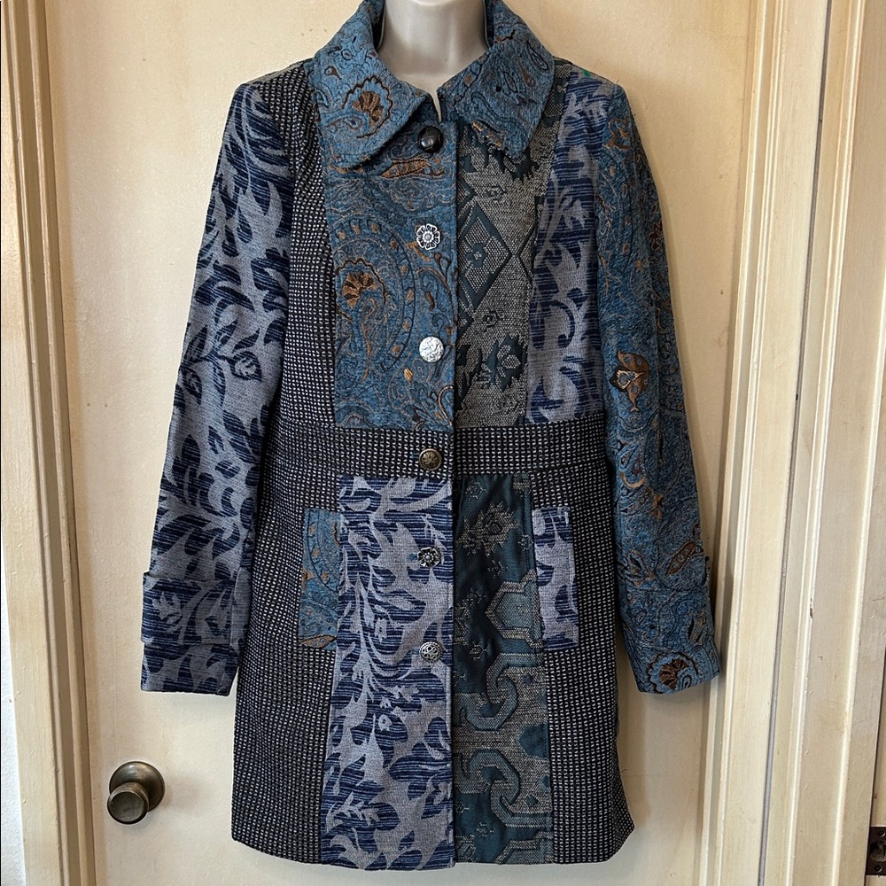 Venus Blue Multi Fabric Tapestry Coat size 8